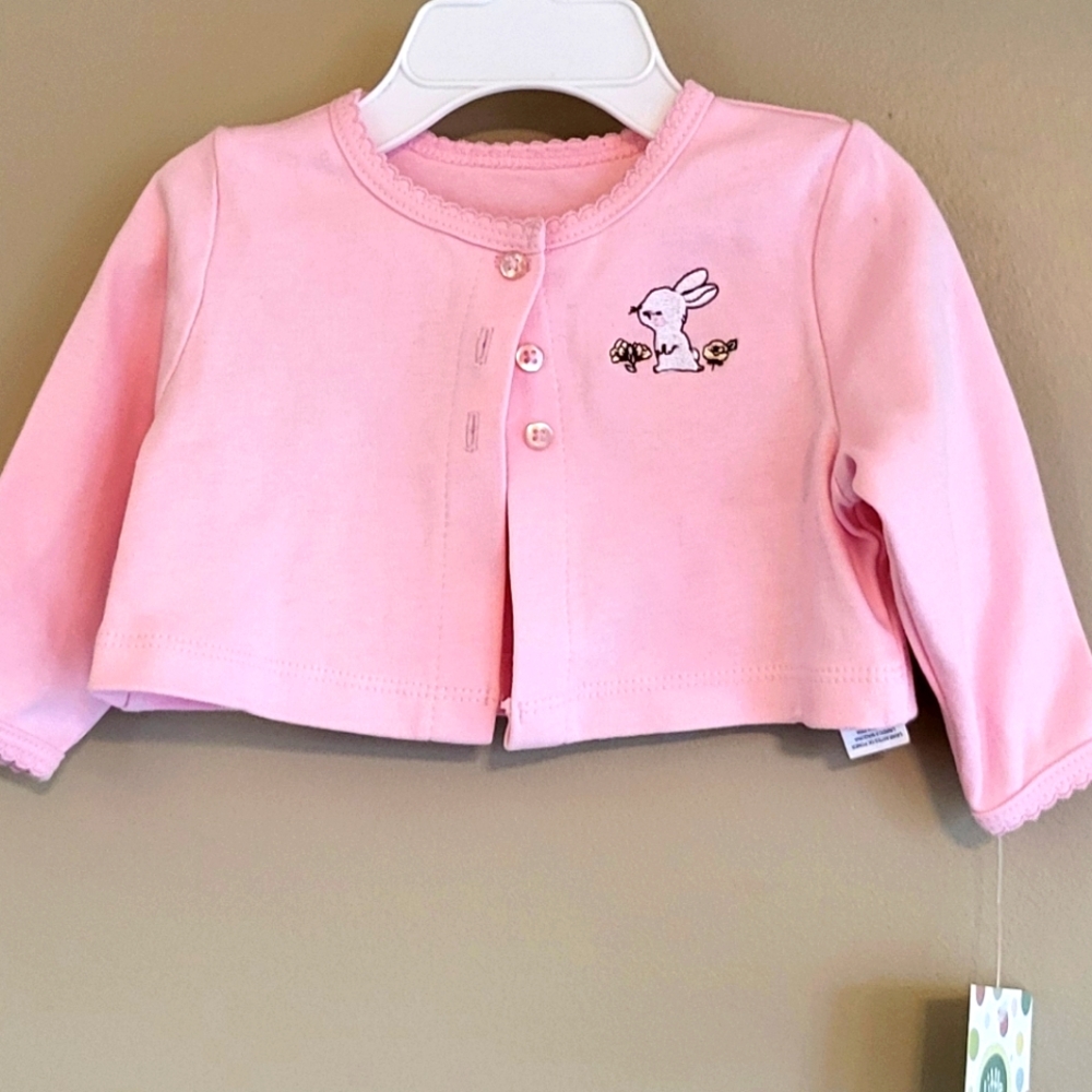 NWT Pink baby cardigan with embrodiered bunny